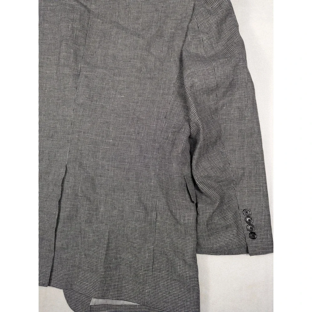 Jos. A. Bank Mens 48R Linen Wool Blend Houndstooth‎ Blazer Sport Coat Grey 01175
